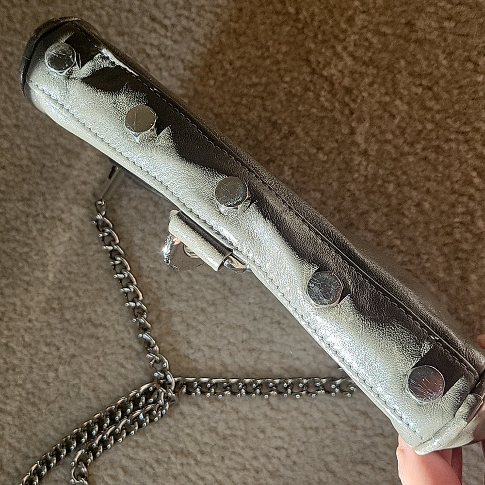 Rebecca Minkoff Metallic Silver Leather Mini MAC Crossbody Bag Studded Bottom - Picture 9 of 17